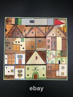 Rare Antique Italian Hand Painted Wooden House & Village Blocks Full Set withBox
