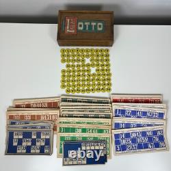 Rare Antique Lotto Sliding Wooden Box Set Loads of Cards/Boards & Markers