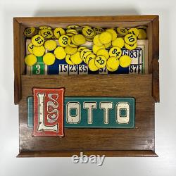 Rare Antique Lotto Sliding Wooden Box Set Loads of Cards/Boards & Markers