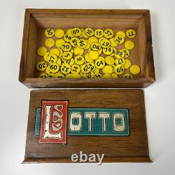 Rare Antique Lotto Sliding Wooden Box Set Loads of Cards/Boards & Markers