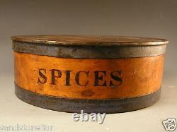 Rare Antique Spice box trimmed / tin ARABIAN CAMEL TOP LID Newark, N. J. SET OF 8