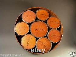 Rare Antique Spice box trimmed / tin ARABIAN CAMEL TOP LID Newark, N. J. SET OF 8