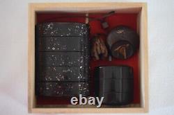 Rare Japanese Antique Wooden ornamental box brown INRO Netsuke 2 sets (b160)