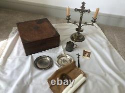 Rare Victorian Travelling Communion Set In Stunning Wooden Oak Box