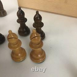 Rare Vintage Swiss HUK Weighted Chess Set w Wood Box Knights w Glass Eyes 76-2