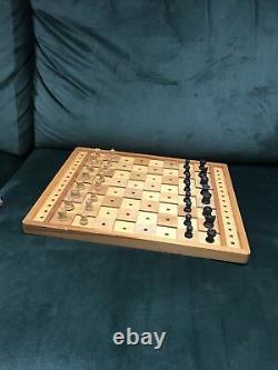 Rare Vintage Wooden CHESS SET set for the Blind Boxed