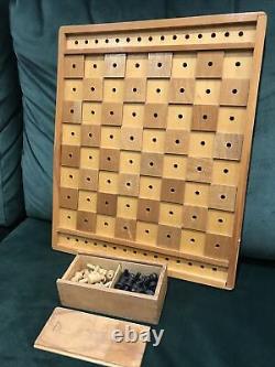 Rare Vintage Wooden CHESS SET set for the Blind Boxed