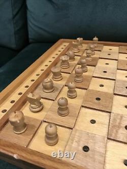 Rare Vintage Wooden CHESS SET set for the Blind Boxed