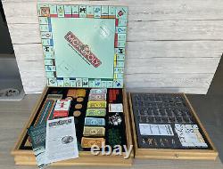 Rare Wooden Board Game Box Monopoly Cribbage Chess Checkers Cluedo Deluxe Set