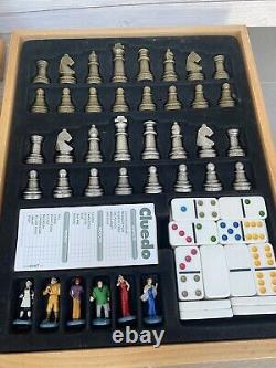 Rare Wooden Board Game Box Monopoly Cribbage Chess Checkers Cluedo Deluxe Set