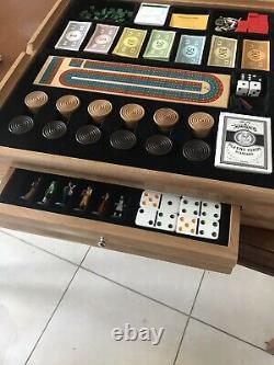 Rare Wooden Board Game Box Monopoly Cribbage Chess Checkers Cluedo Deluxe Set