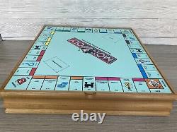 Rare Wooden Board Game Box Monopoly Cribbage Chess Checkers Cluedo Deluxe Set