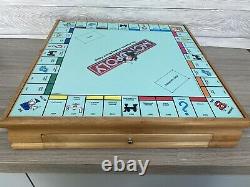 Rare Wooden Board Game Box Monopoly Cribbage Chess Checkers Cluedo Deluxe Set