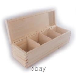 Rectangular Wooden Box / 4 Sections Compartments /Trinket Keepsake Memory Craft