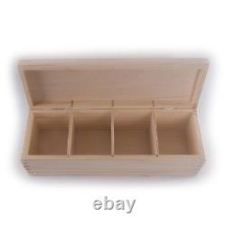 Rectangular Wooden Box / 4 Sections Compartments /Trinket Keepsake Memory Craft