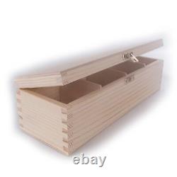 Rectangular Wooden Box With Lid Clasp & 4 Sections Compartments / Trinket Memory