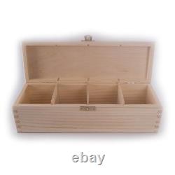 Rectangular Wooden Box With Lid Clasp & 4 Sections Compartments / Trinket Memory