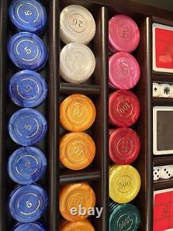 Renzo Romagnoli Poker Set 3 Decks Cards 2 Sets Dice Chips Italy Wooden Box