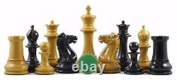 Reproduction 1850-55 Staunton 4.4 in Antiqued Box Wood and Ebonized Chess Set
