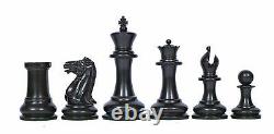 Reproduction 1850-55 Staunton 4.4 in Antiqued Box Wood and Ebonized Chess Set