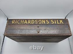 Richardson's Silk Antique 3 Drawer Wooden Sewing Box, Set 76 Spools, Thread, More