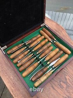 S J Addis Vintage Wood Carving Chisels And Gouges Set Of 19 In Wooden Box