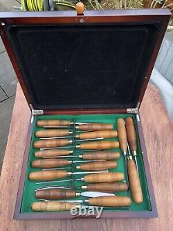 S J Addis Vintage Wood Carving Chisels And Gouges Set Of 19 In Wooden Box