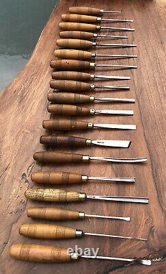 S J Addis Vintage Wood Carving Chisels And Gouges Set Of 19 In Wooden Box