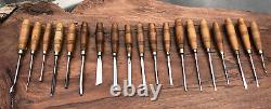 S J Addis Vintage Wood Carving Chisels And Gouges Set Of 19 In Wooden Box