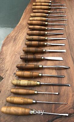 S J Addis Vintage Wood Carving Chisels And Gouges Set Of 19 In Wooden Box