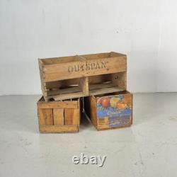 SET OF 3 VINTAGE INDUSTRIAL 60s WOODEN FRUIT APPLE CRATE BOX #4493