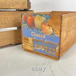 SET OF 3 VINTAGE INDUSTRIAL 60s WOODEN FRUIT APPLE CRATE BOX #4493