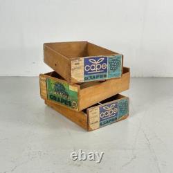 SET OF 3 VINTAGE INDUSTRIAL 60s WOODEN FRUIT GRAPE CRATE BOX #4488