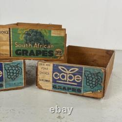 SET OF 3 VINTAGE INDUSTRIAL 60s WOODEN FRUIT GRAPE CRATE BOX #4488
