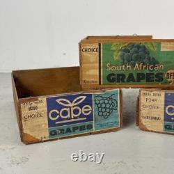 SET OF 3 VINTAGE INDUSTRIAL 60s WOODEN FRUIT GRAPE CRATE BOX #4488
