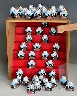 Samurai Maneki Neko 48 full set Hatsutatsu cats RARE Original Wooden Display box