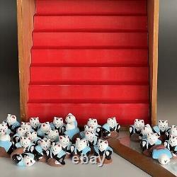 Samurai Maneki Neko 48 full set Hatsutatsu cats RARE Original Wooden Display box