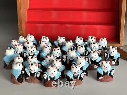 Samurai Maneki Neko 48 full set Hatsutatsu cats RARE Original Wooden Display box