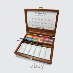 Sennelier L'Aquarelle Wooden Box Watercolour Half Pans & Brush Set of 24