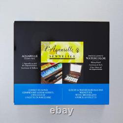 Sennelier L'Aquarelle Wooden Box Watercolour Half Pans & Brush Set of 24