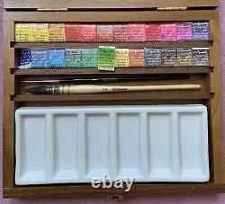 Sennelier Luxury Artist Watercolour Paint Set 24 Half Pans, 2 brushes Wooden Box