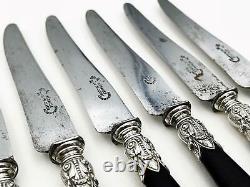 Set 12 Antique French Wooden Handled Silver Plate & Steel Dinner Knives Boxed