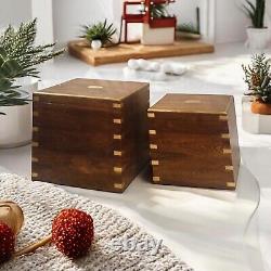 Set 2 Large Trunk Chest Rustic Solid Wooden Box Vintage Storage Ottoman