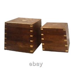 Set 2 Large Trunk Chest Rustic Solid Wooden Box Vintage Storage Ottoman