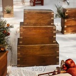 Set 3 Large Trunk Chest Rustic Solid Wooden Box Vintage Storage Ottoman Bench