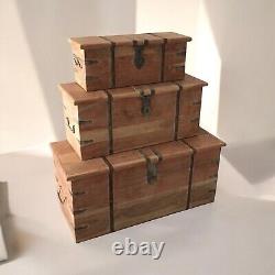 Set 3 Large Trunk Chest Rustic Solid Wooden Box Vintage Storage Ottoman Bench