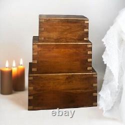 Set 3 Large Trunk Chest Rustic Solid Wooden Box Vintage Storage Ottoman Bench