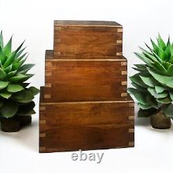 Set 3 Large Trunk Chest Rustic Solid Wooden Box Vintage Storage Ottoman Bench