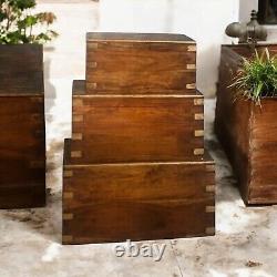 Set 3 Large Trunk Chest Rustic Solid Wooden Box Vintage Storage Ottoman Bench