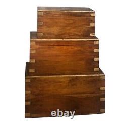 Set 3 Large Trunk Chest Rustic Solid Wooden Box Vintage Storage Ottoman Bench